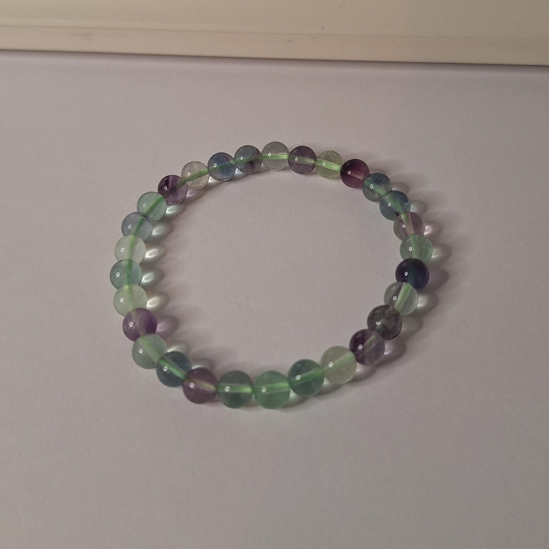 Rainbow Fluorite Round Bead Bracelet
