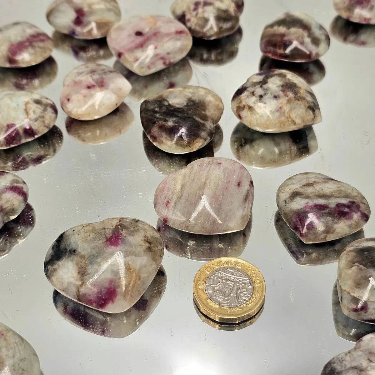 Rubellite Crystal Pocket Hearts