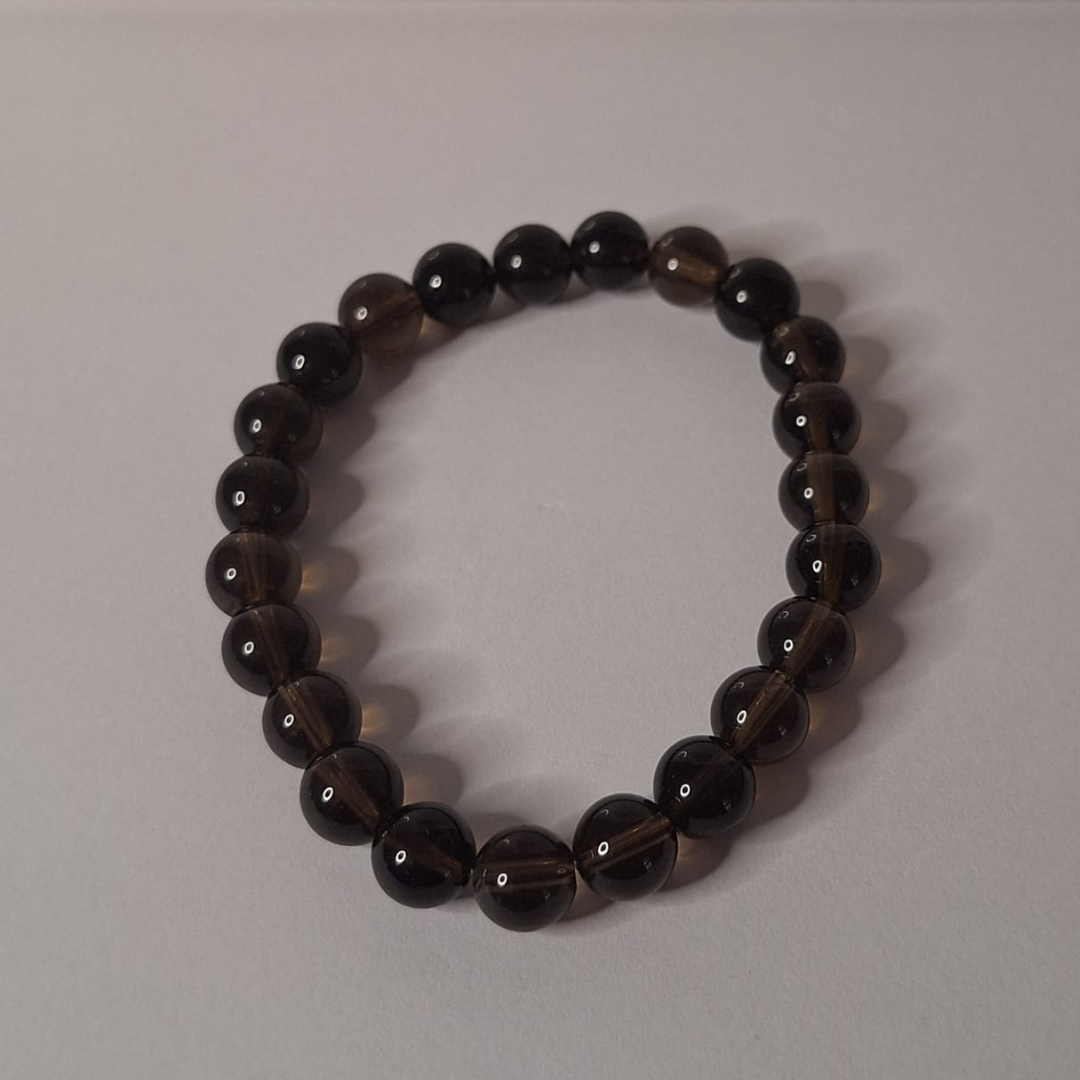 Smoky Quartz Round Bead Bracelet