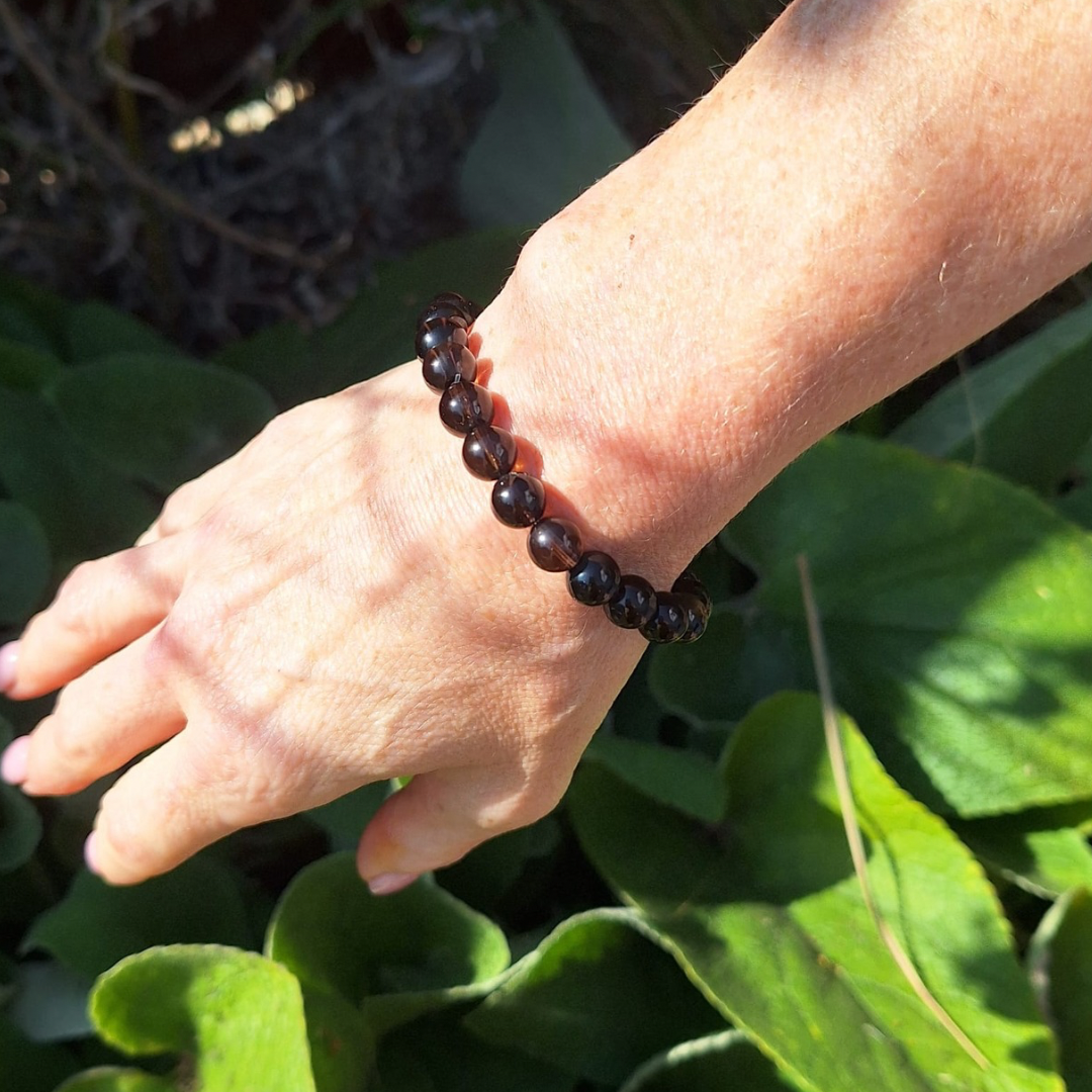 Smoky Quartz Round Bead Bracelet